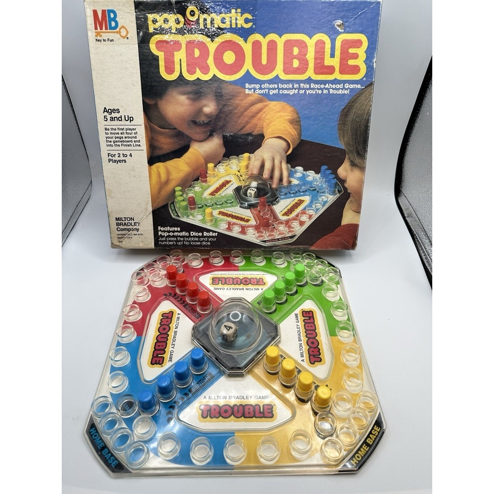 Vintage 1986 POP O MATIC TROUBLE, Milton Bradley Board Game, Complete